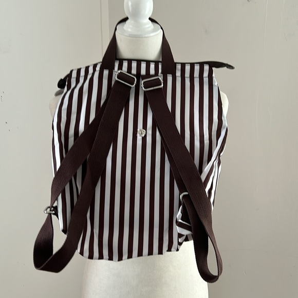 Henri Bendel Brown/White Striped Nylon Packable Back Pack - Picture 8 of 8